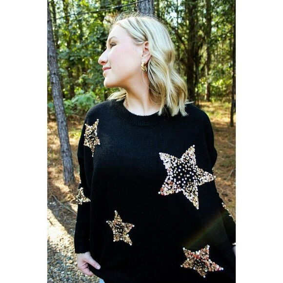 Fantastic Fawn Tops - Fantastic Fawn Oh My Stars Sequin + Pearls Sweater in Black IFKT54447-01